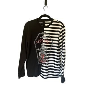 Beetlejuice Coffin Split Black and White Striped Long Sleeve T. Shirt sz Mens XS